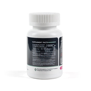 Side view of Compliant Products CBD gummies bottle showing supplement facts panel and manufacturer information.