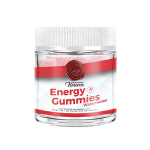 Partnered Reserve Energy Gummies watermelon flavor jar with 600mg CBD and caffeine for daily energy boost.