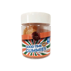 Jar of Juicy Orange 10mg Delta 9 THC and CBD gummies, 10-count.