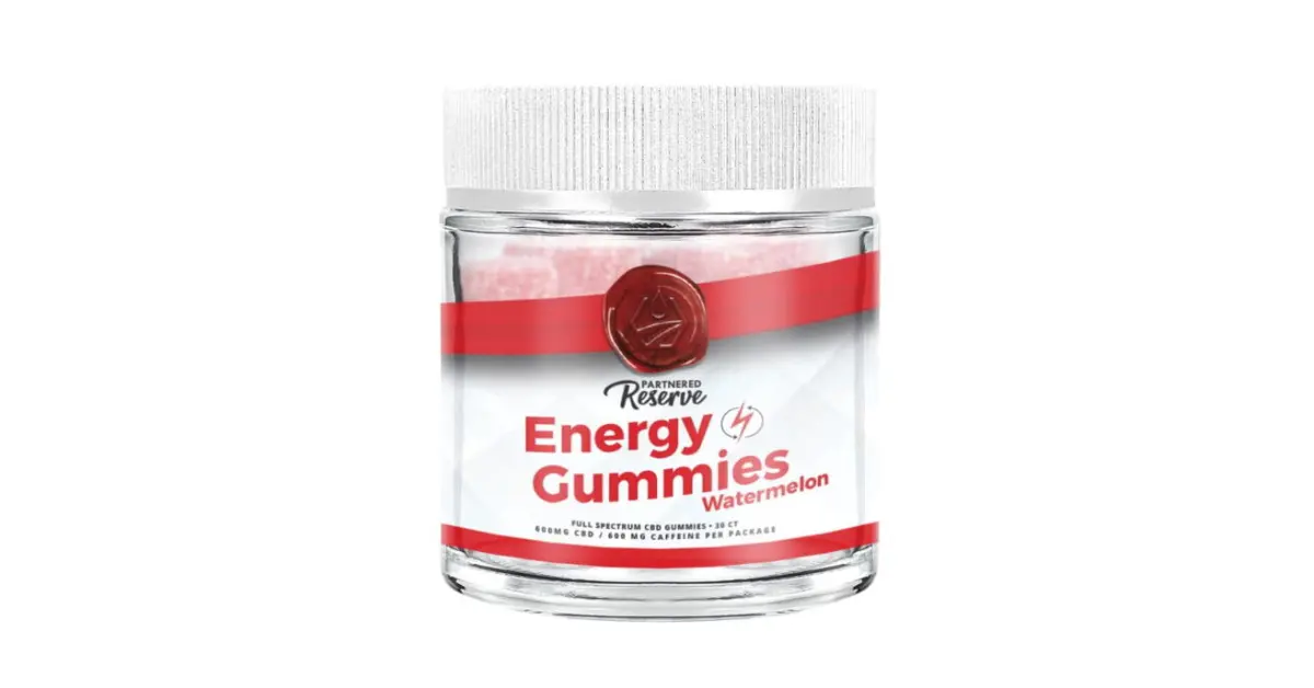 est CBD gummies for energy in a watermelon flavor jar from Partnered Reserve.