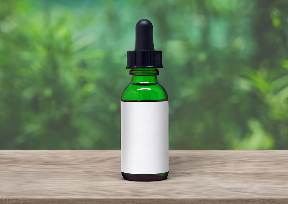 White label on a dropper bottle for CBD oil