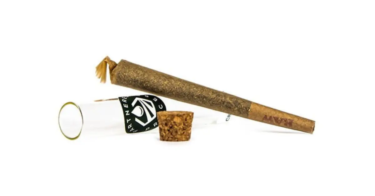 Smokable CBG products shown in RAW pre-roll next to corked Partnered Process tube.